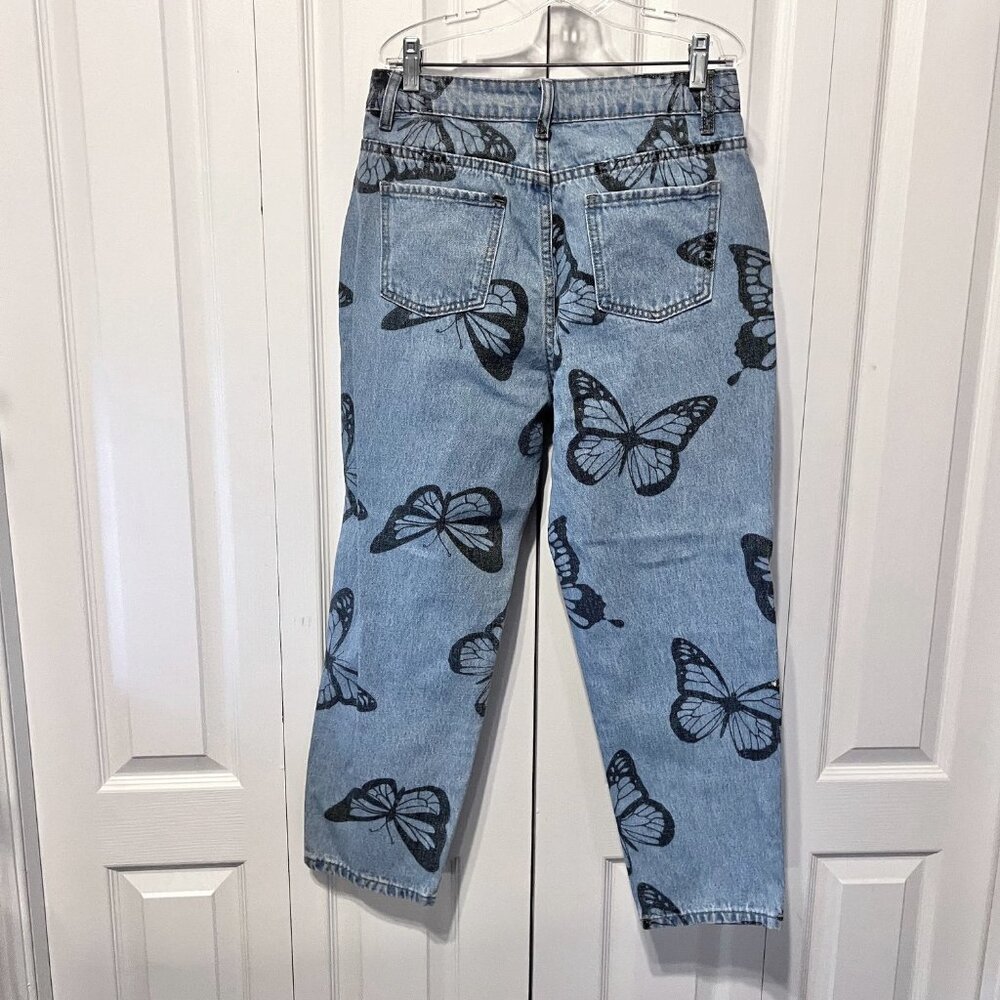 SHEIN Women's Faded Blue & Black Butterflies Jeans-Med P-Trendy-Casual- - Picture 4 of 10